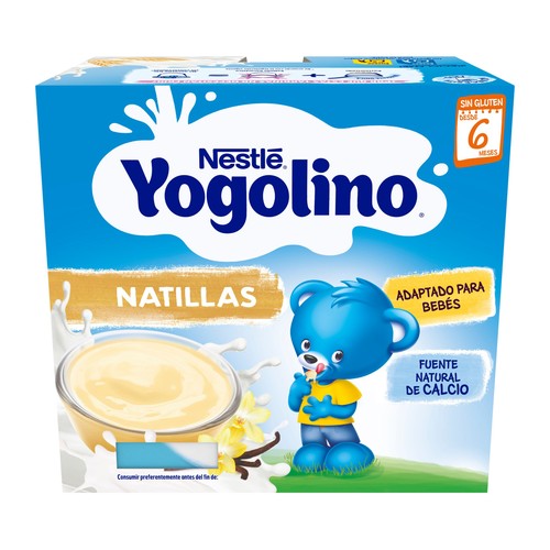 YOGOLINO de Nestlé Natillas con sabor a vainilla, adaptadas para bebés a partir de 6 meses 4 x 100 g.