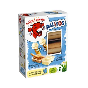 LA VACA QUE RÍE Queso fundido con colines (bastoncitos) de pan para untar LA VACA QUE RÍE PALITOS 35 g. pack de 8 uds.
