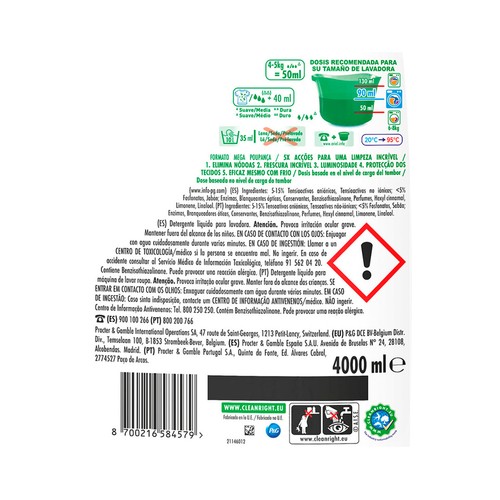 ARIEL Detergente líquido 80 DS.