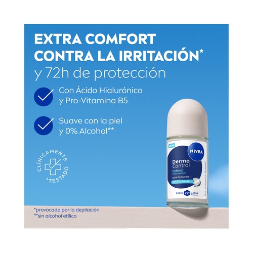 NIVEA Derma control defend Desodorante roll on unisex, antitranspirante hasta 72 horas 50 ml.