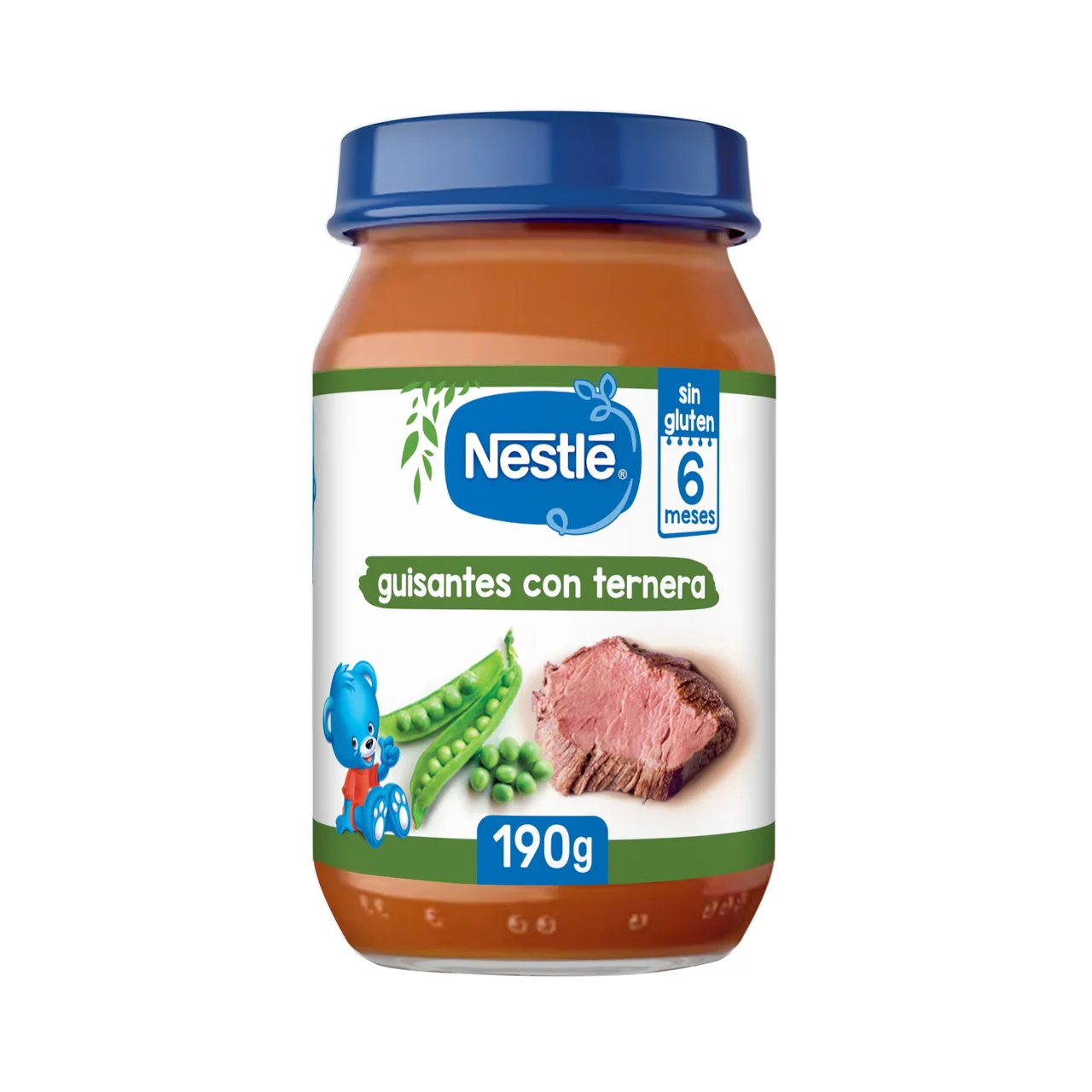 Tarrito (textura fina) de guisantes con ternera, a partir de 6 meses 190 g.