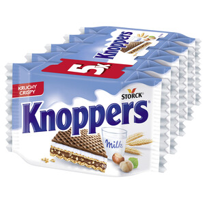 Imagen de KNOPPERS Galletas de barquillo relleno con crema de leche y crema de avellanas crispy 5 uds. 125 g.