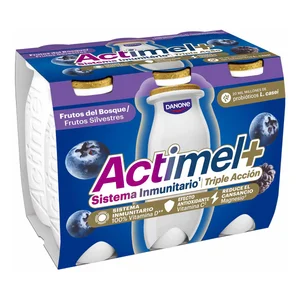 ACTIMEL + de Danone Leche fermentada con Lcasei y sabor a arándano y mora 6 x 100 g.