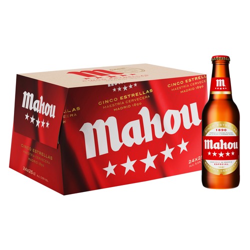 Cerveza MAHOU 5 ESTRELLAS pack de 24 botellines de 25 cl