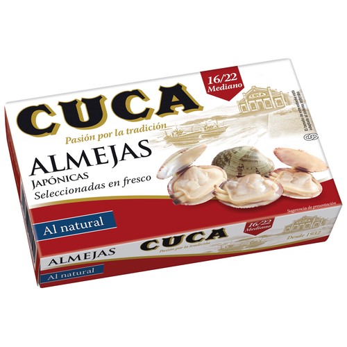 CUCA Conserva de almejas Japónicas al natural 16/22 piezas 65 g.