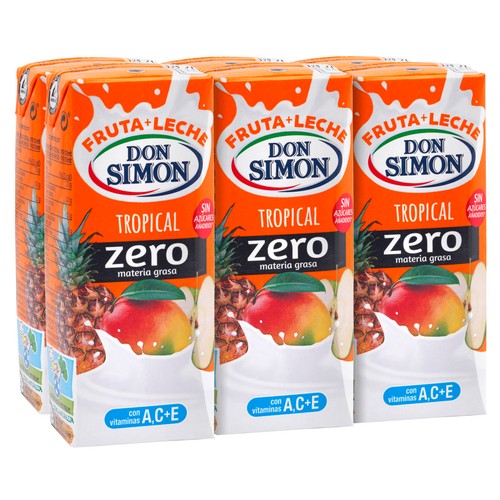 DON SIMON Bebida de leche y zumo de frutas tropicales y 0% materia grasa Funciona max 6 x 200 ml.