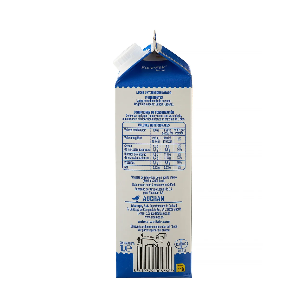 ALCAMPO CULTIVAMOS LO BUENO Leche de vaca semidesnatada, de origen española 1 l.