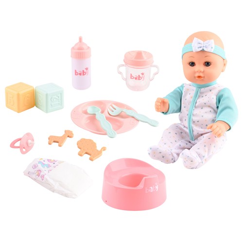 Muñeco Bebé Comiditas y Accesioros de cuidados 30 Cm 13 piezas +3 Años ONE, TWO FUN
