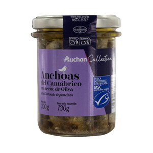 Imagen de AUCHAN COLLECTION Anchoas del Cantábrico (MSC) en aceite de oliva tarro 130 g. Producto alcampo