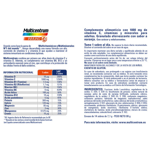 MULTICENTRUM Complemento alimenticio multivitamínico y mineral con sabor a naranja MULTICENTRUM Inmuno C 14 uds.