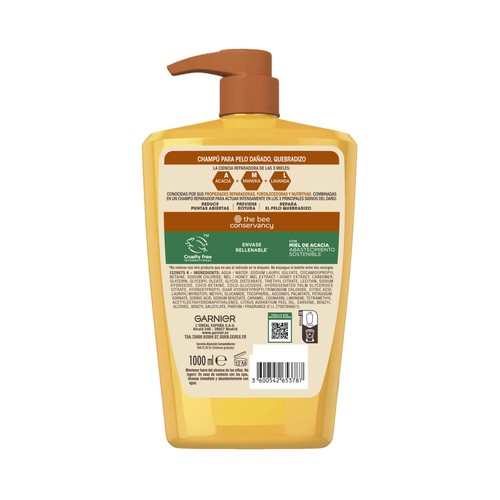 ORIGINAL REMEDIES Tesoros de miel de Garnier Champú reparador para cabellos dañados o quebradizos 1 l.