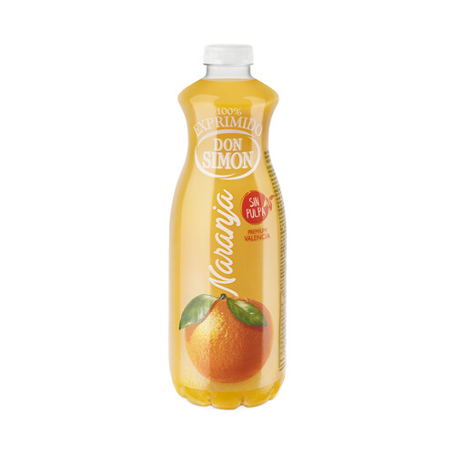 Zumo refrigerado exprimido de naranja sin pulpa DON SIMÓN botella de 1 l.