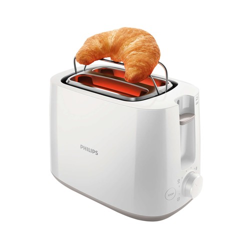 Tostador PHILIPS HD2581/00, 2 ranuras anchura variable, 8 niveles de tostado, bandeja recogemigas, calienta-bollos integrado.