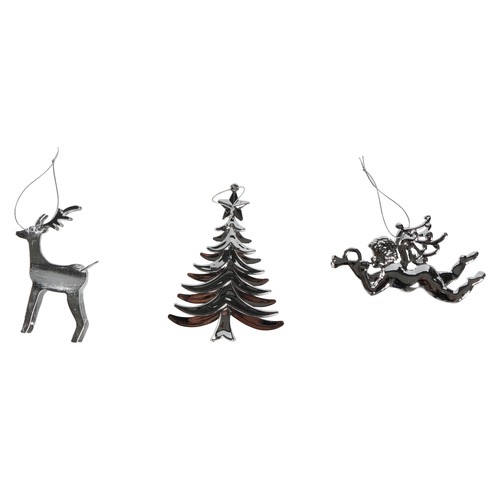 Colgante 3D Plata Brillante con forma de Pino/Angel/Reno modelos surtidos para decorar Árbol de Navidad, ACTUEL
