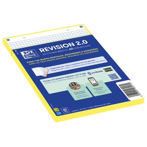 Fichas de revisión 30 unidades A5, 2 taladros 5x5 color Amarillo. OXFORD