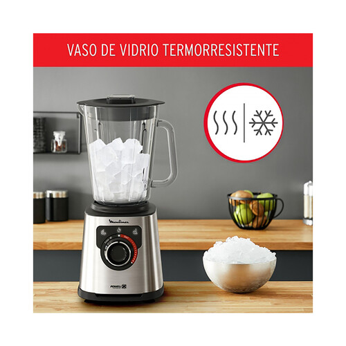 Batidora de vaso MOULINEX PerfecMix+ CRISTAL LM871D, 1200W, 3 programas automáticos , jarra de cristal 2L. Pica hielo.