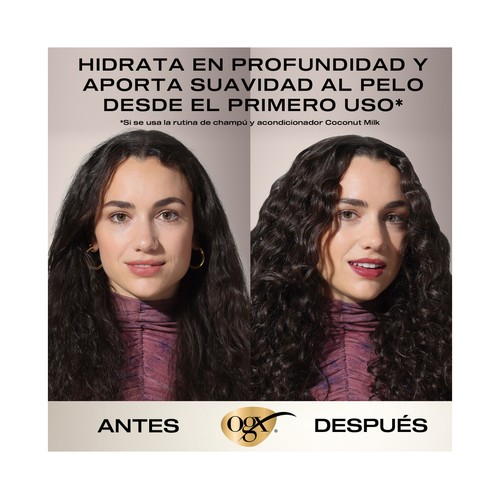 OGX Champú hidratante con leche y aceite de coco, para cabellos secos 385 ml.