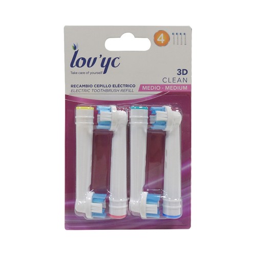 LOV´YC 3D clean Recambios medios para cepillo eléctrico 4 uds.