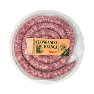 Imagen de Longaniza blanca fresca de cerdo, elaborada sin gluten, ni lactosa ni soja PEÑA CRUZ 375 g.