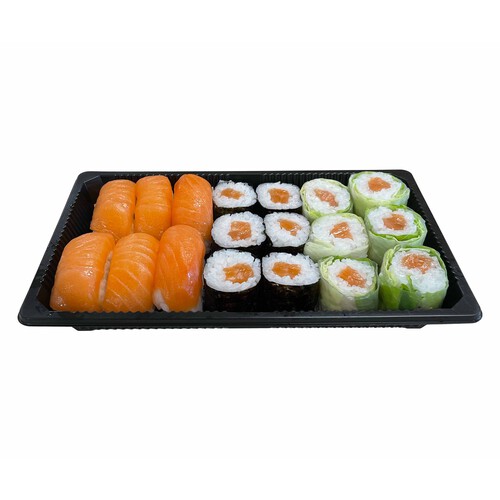 SUSHI GOURMET Bandeja 6 sushi salmón, 6 maki salmón y 6 cristal salmón SUSHI GOURMET 18 uds.