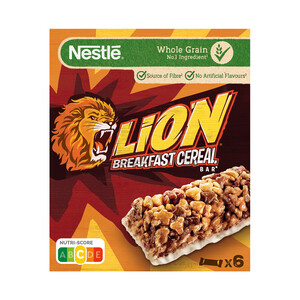 NESTLÉ Barritas de cereales con crema de caramelo y chocolate con leche NESTLÉ LION caja 6 uds. 150 g.