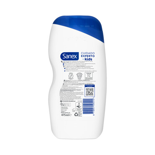 SANEX Gel de ducha y espuma de baño, para todo tipo de peiels SANEX Cuidado experto for kids 475 ml.