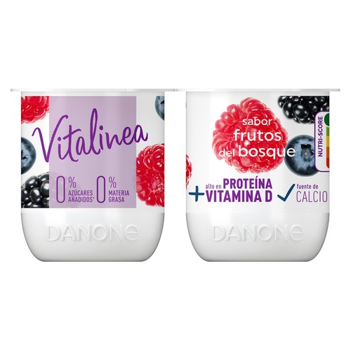 VITALINEA Yogur desnatado 0% materia grasa, sabor frutos del bosque  de Danone 4 x 120 g.