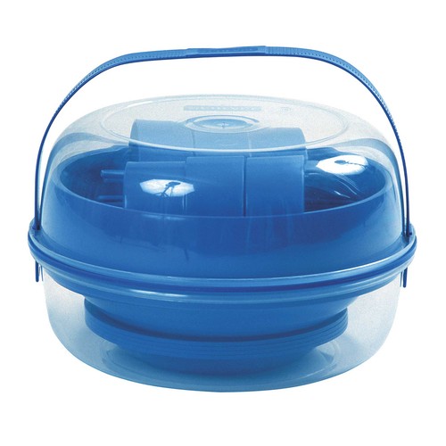 CURVER Set de camping azul. 4 servicios. 33 Piezas. Medidas: 24 x 16 x 24 cm. Set de menaje para camping o picnic para 4 personas fabricado en plástico de color azul CURVER.