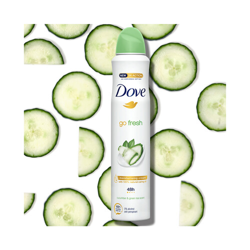 DOVE Desodorante en spray para mujer con 1/4 de crema hidratante DOVE Go fresh 200 ml.