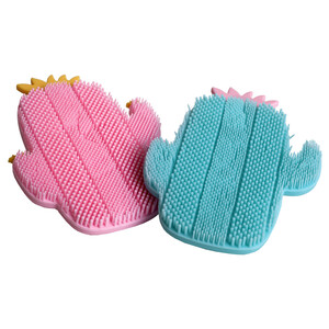 Imagen de POKHARA Limpiadores faciales de silicona con forma de cactor (rosa y azul) PKHARA