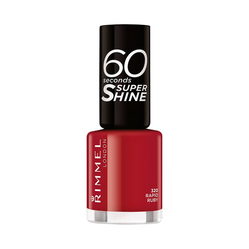 RIMMEL 60 seconds super shine tono 320 Rapid Rubi Esmalte de uñas con acabado brillante y larga duración (hasta 10 días).