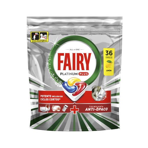 FAIRY Lavavajillas máquina platinum plus limón 36 cápsulas 558g 