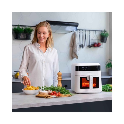 Freidora de aire, 6L, 1300W, CECOTEC Cecofry Experience Window White 6000, 9 programas, termostato.