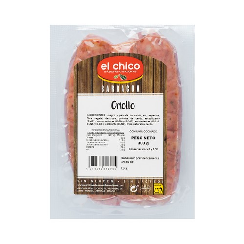 EL CHICO Barbacoa Chorizos criollos especiales para barbaboa, plancha y grill 300 g.