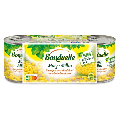 Maíz dulce sin azúcares añadidos BONDUELLE pack 3 uds. x 140 g.