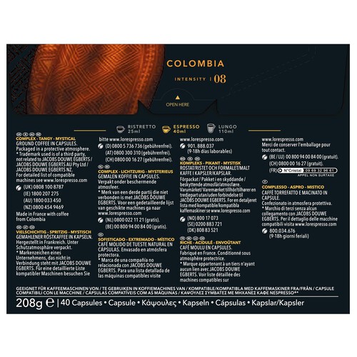 L'OR Café Colombia en cápsulas compatibles con Nespresso L'OR ESPRESSO 40 uds. 208 g.