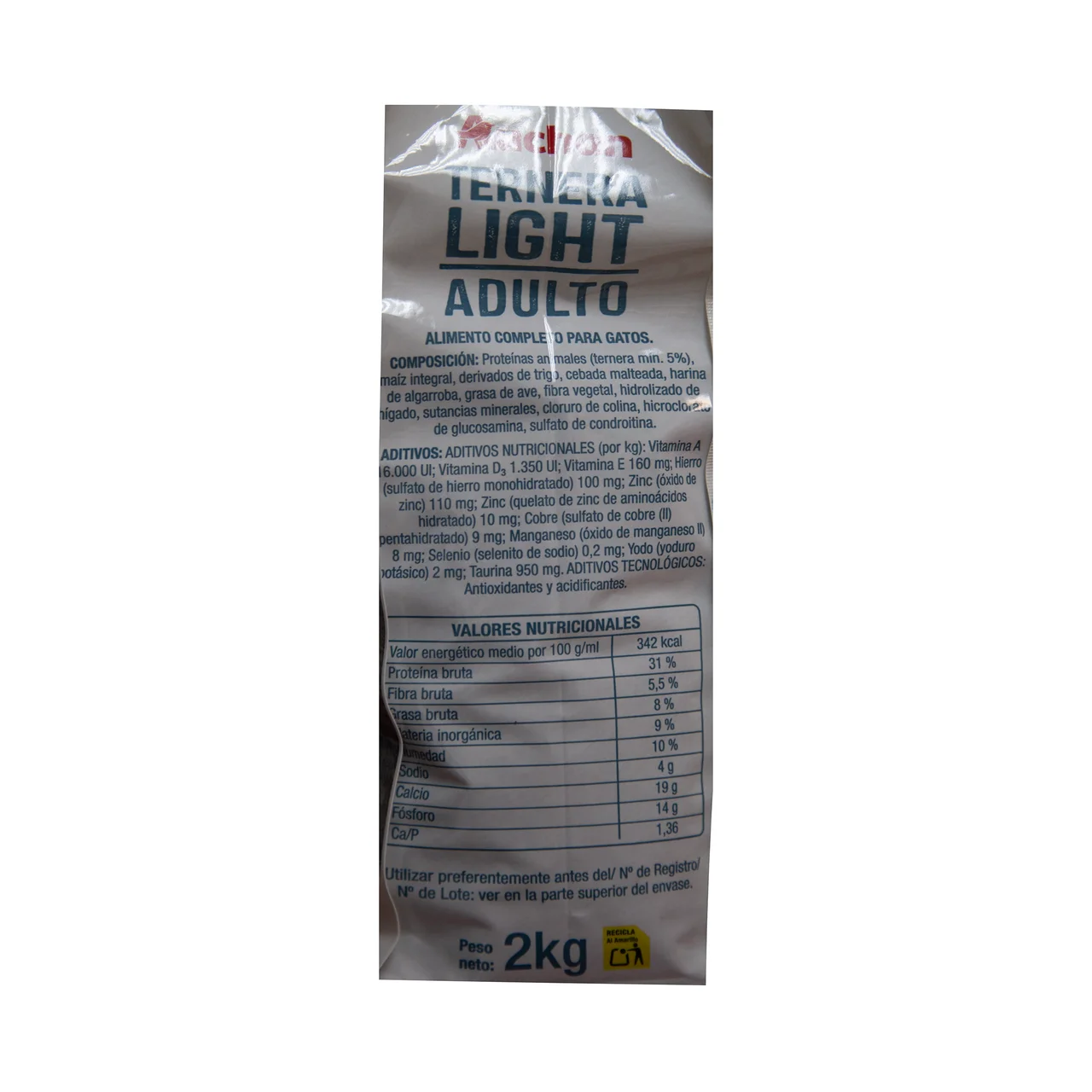 PRODUCTO ALCAMPO Alimento completo light para gatos adultos a base de ternera 2 kg