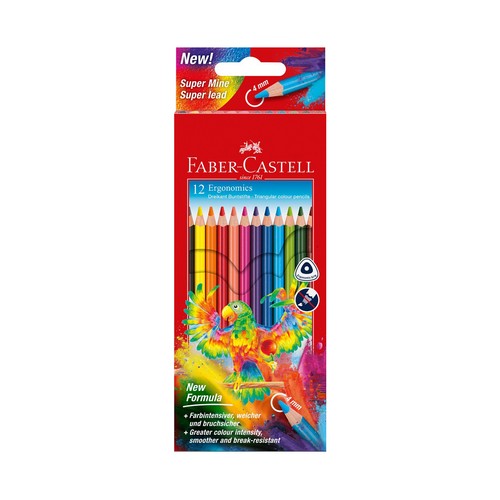 Set 12 lápides de colores, pinturas de madera ergonómicas minas de 4 mm. FABER-CASTELL