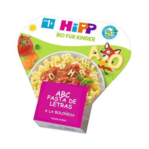 HIPP Bio Pasta de letras (ABC) a la Boloñesa, a partir de 1 año 250 g.