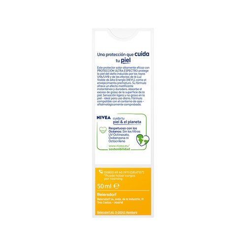 NIVEA Sun  Protector solar facial para el control de brillos y con factor de protección 50 (muy alto) control de brillos 50 ml.