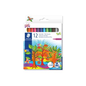Imagen de Rotuladores de colores, 12 unidades, punta de fibra grosor de 1mm, tinta lavable de varios colores, STAEDTLER Fasermaler.