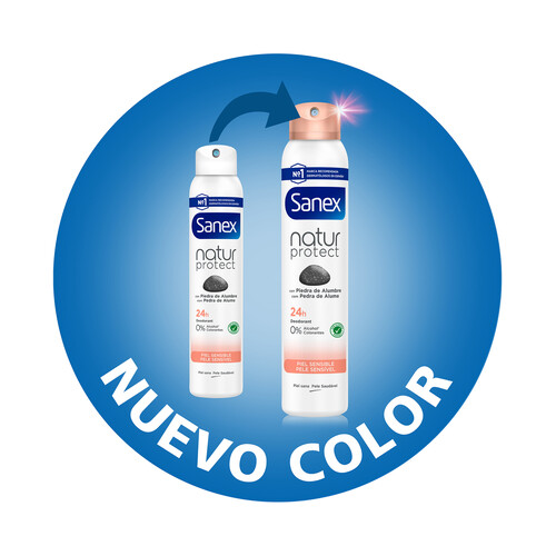 SANEX Natur protect Desodorante spray para mujer, antitranspirante 24 h, especial pieles sensibles 200 ml.