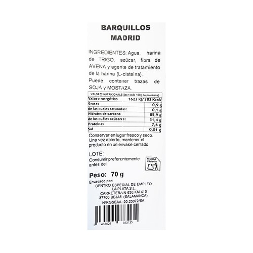Barquillos 5 uds. 70 g.