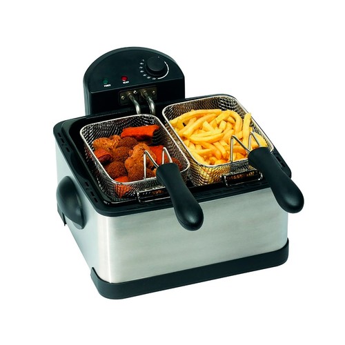 Freidora acero inoxidable COMELEC FR 4075, 2000W, capacidad 4L, doble cesta, filtro antigrasa.