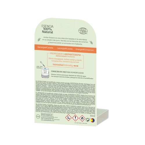 Esencia humidificador naranja y canela, 100 % natural AMBAR BOTANIC 30 mñ.