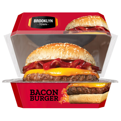 BROOKLYN TOWN Hamburguesa (100% carne de vacuno) con bacon, lista para calentar y comer 220 g.