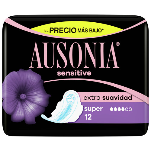 AUSONIA Compresas super con alas AUSONIA Sensitive 12 uds.