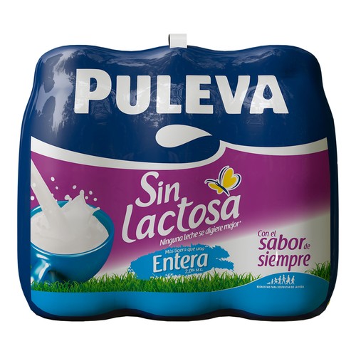 Leche entera de vaca, sin lactosa PULEVA Mañanas ligeras 6 x 1l.
