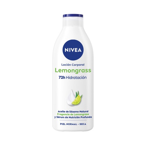 NIVEA Loción corporal (body milk) hidratante con aroma a lemongrass, para pieles normales a secas 400 ml.