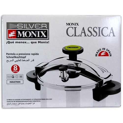 Olla express clásica de puente de acero inoxidable, con doble sistema de seguridad, 8 litros MONIX.